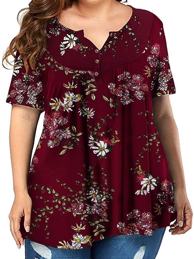 Plus Size Short Sleeve Cotton Shirts & Tops | Tops | Zolucky Floral 1 ...