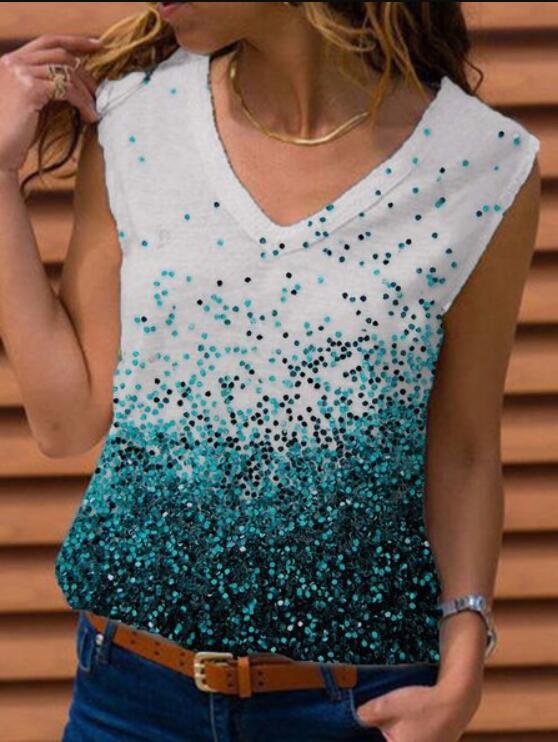 Sleeveless Cotton-Blend Polka Dots T-shirt
