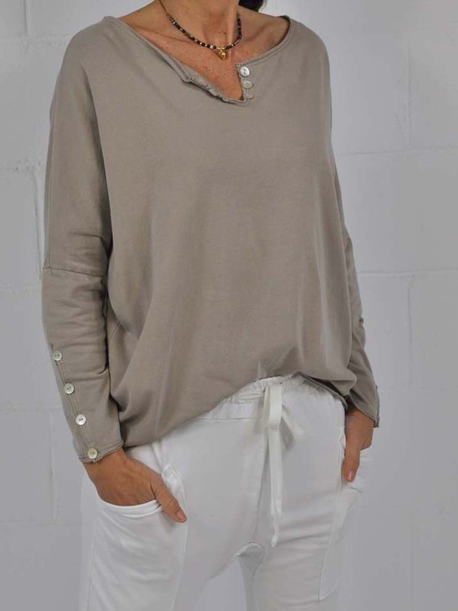 Buttoned Casual Long Sleeve T-shirt