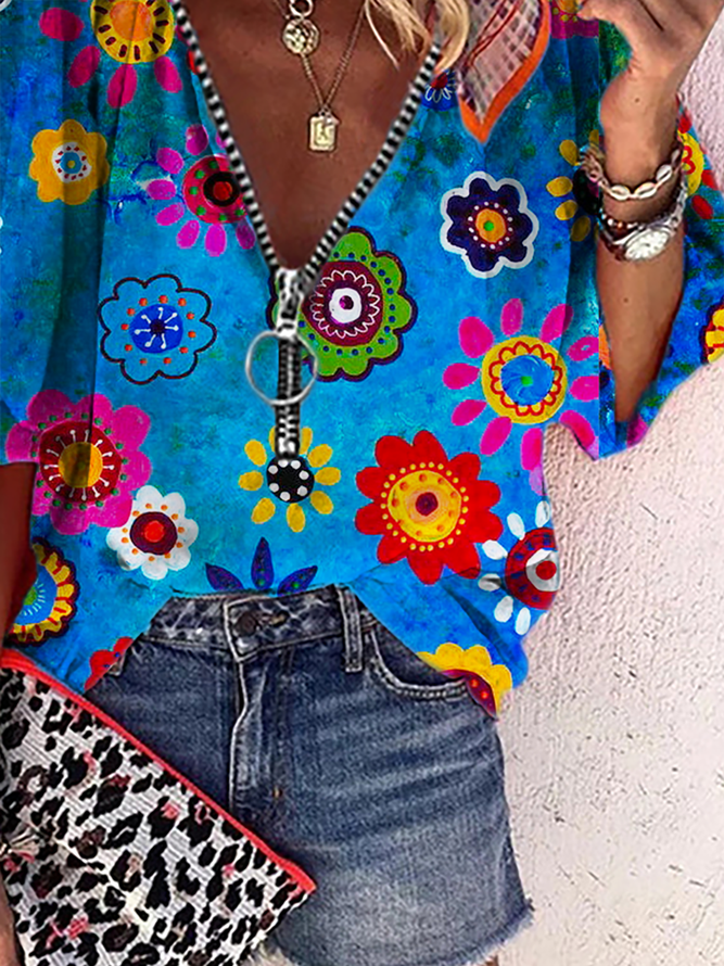 Hippie Floral Casual Tops