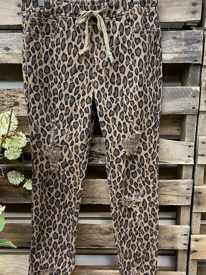 Cotton-Blend Leopard Pants