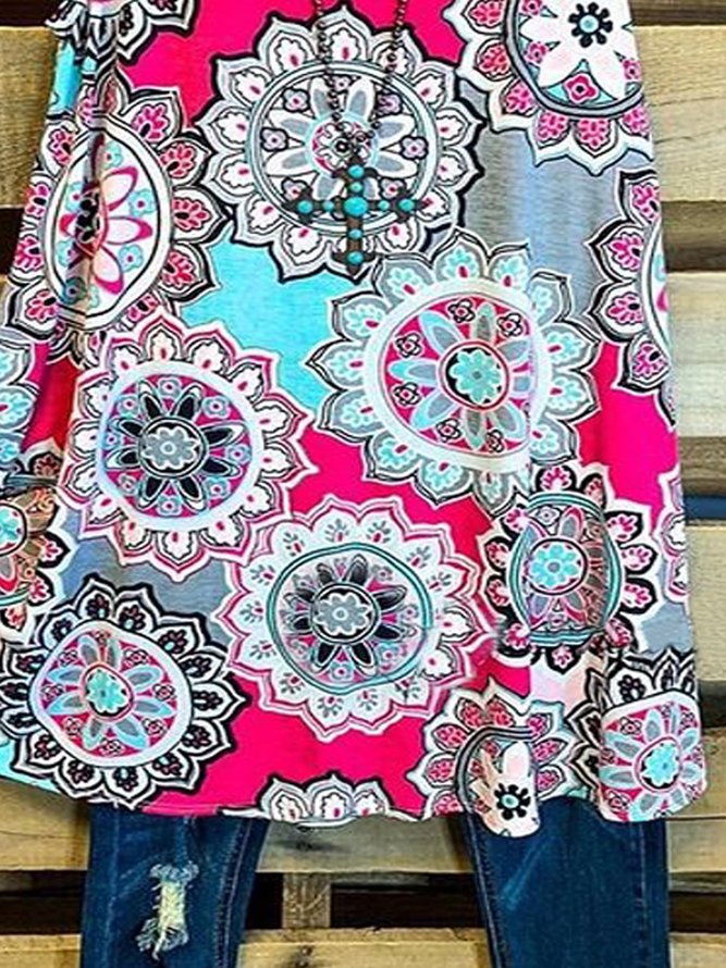 Paisley  Sleeveless  Printed  Cotton-blend  Crew Neck  Casual  Summer  Pink Top