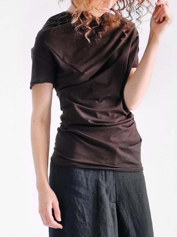 Short Sleeve Solid Cotton-Blend T-shirt