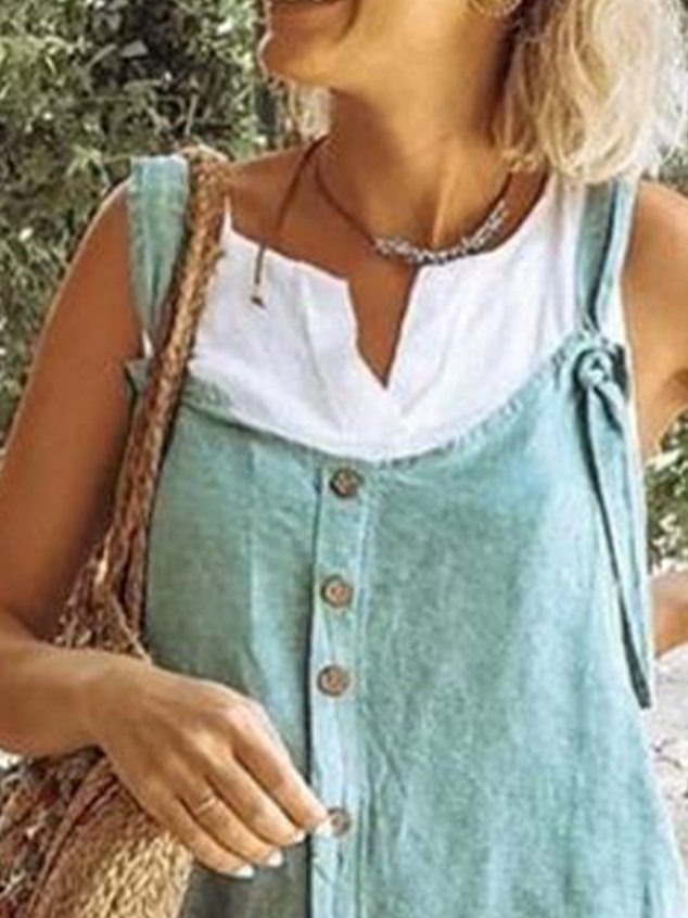V Neck Shift Sleeveless Jumpsuit & Romper