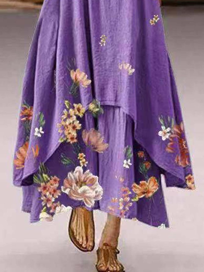Women Summer Boho Floral Printed A-Line Casual Dress
