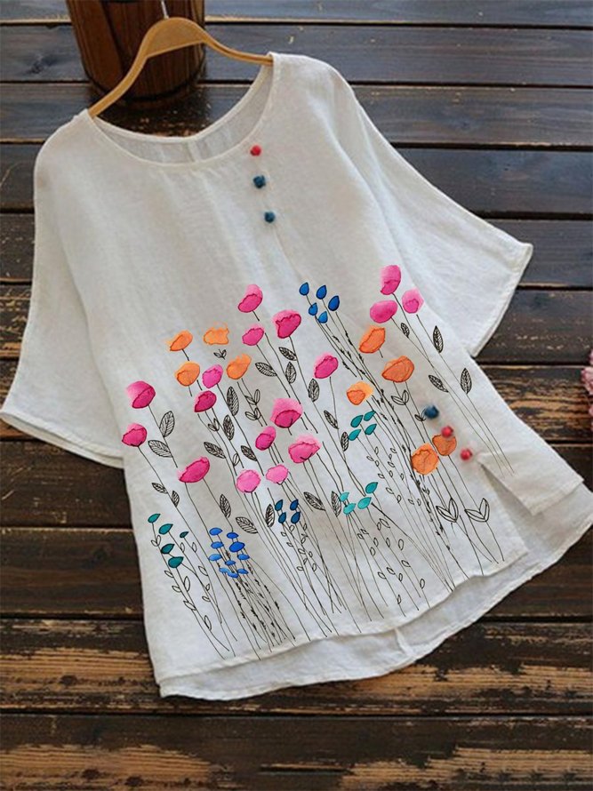 Cotton-Blend Short Sleeve Casual Top
