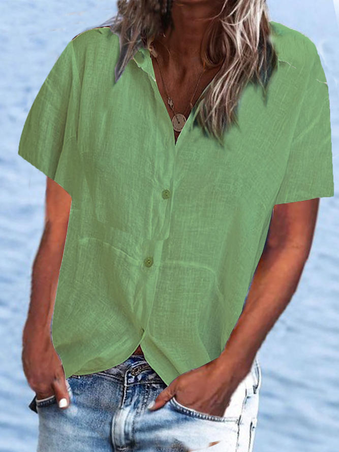 Buttoned Shift Boho Solid Blouse