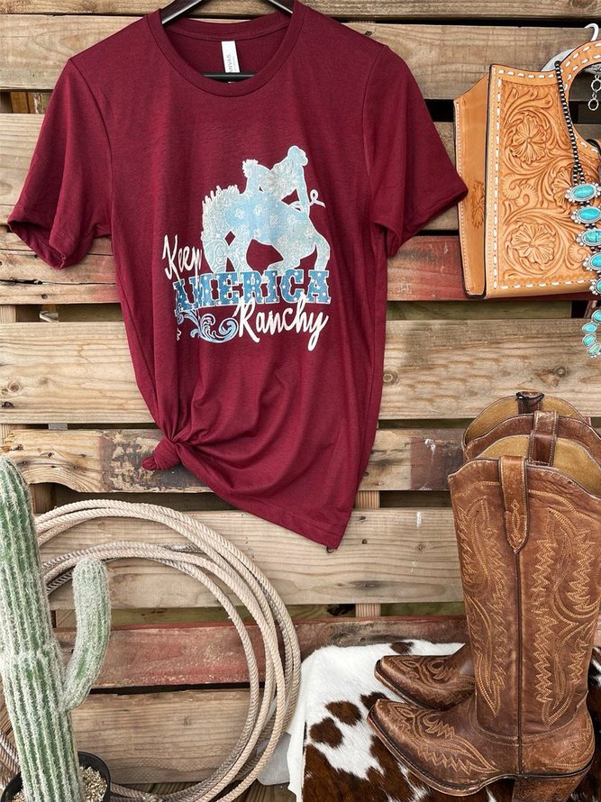 Casual summer short-sleeved Cowgirl T-shirt