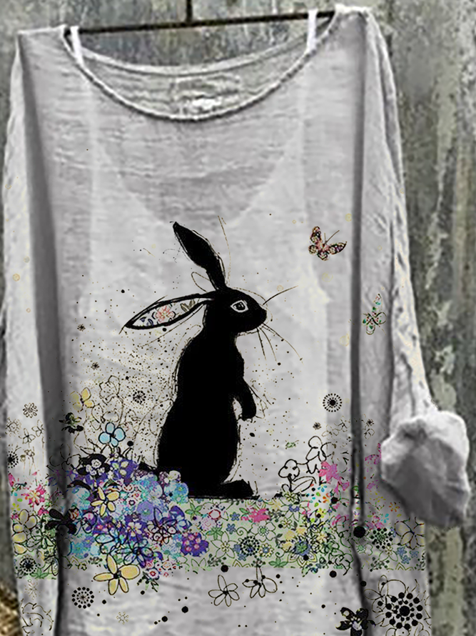 Plus size Rabbit Long Sleeve Floral Tops