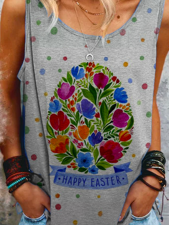 Short Sleeve EAster Floral Crew Neck Shift Shirts & Tops
