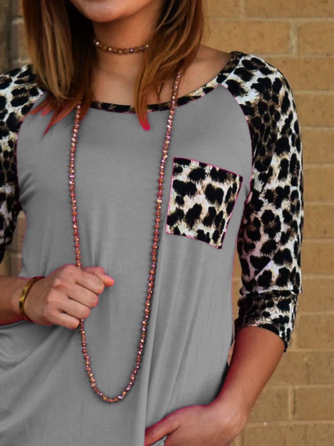 Crew Neck Printed Shift 3/4 Sleeve T-shirt