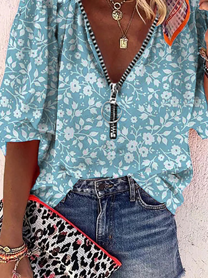 Plus size Floral Printed Sleeve Tops