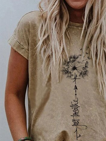 Womens Dandelion Just Breathe Printed T-shirt