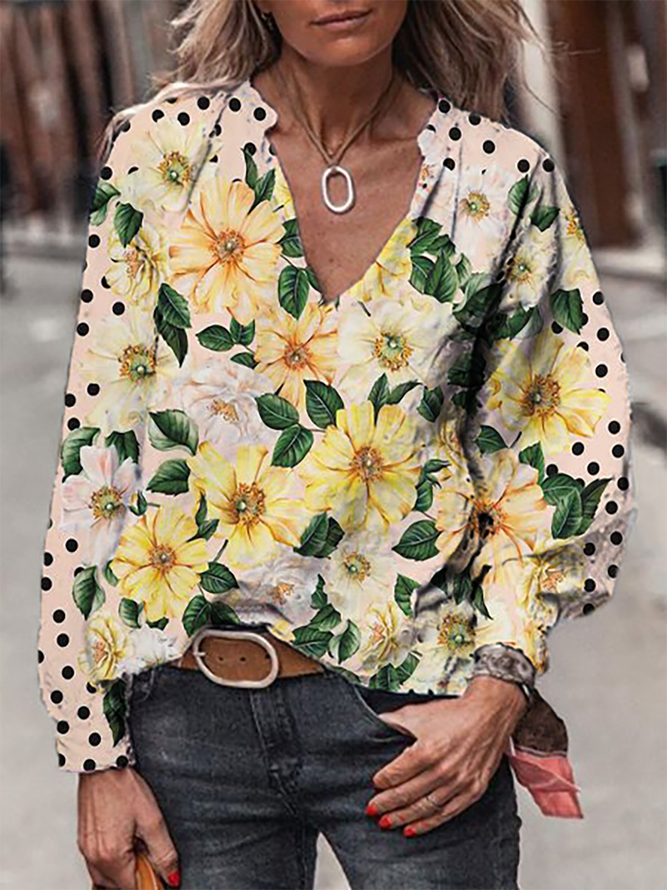 Plus size Printed Floral Long Sleeve Tops