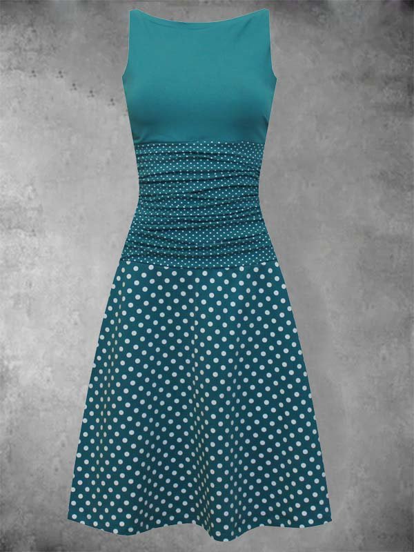 Cotton-Blend Sleeveless Casual Polka Dots Knitting Dress