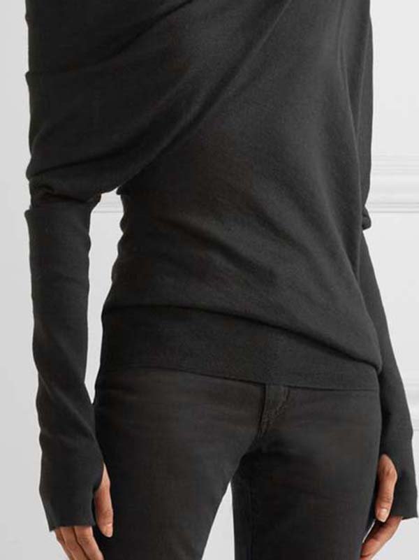 Solid Long Sleeve Cotton-Blend Casual Tops