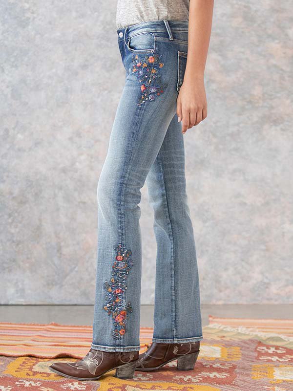 Casual Floral-Print Denim Jeans