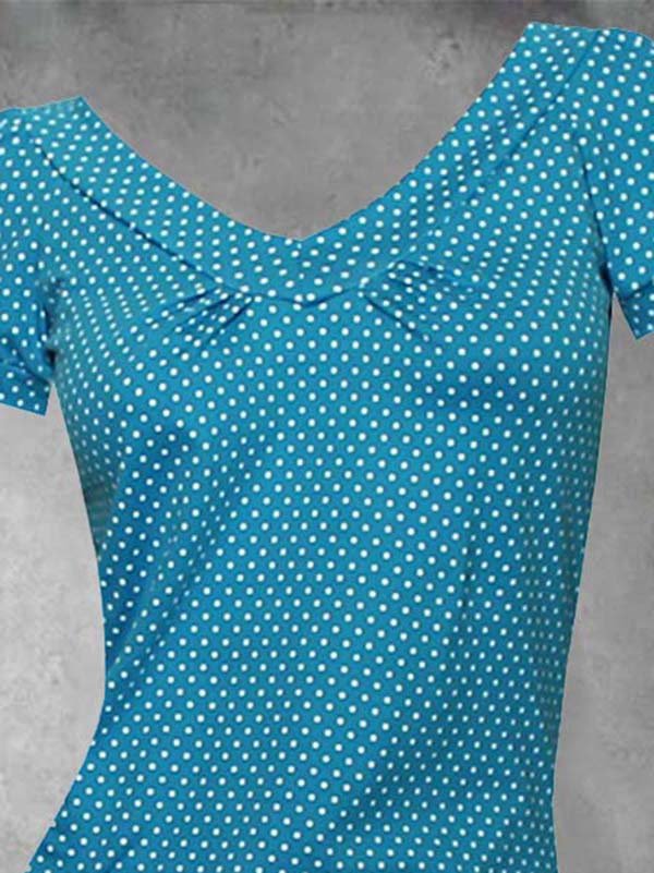 Polka Dots V Neck Short Sleeve Casual T-shirt