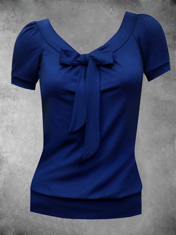 Solid V Neck Short Sleeve Casual T-shirt