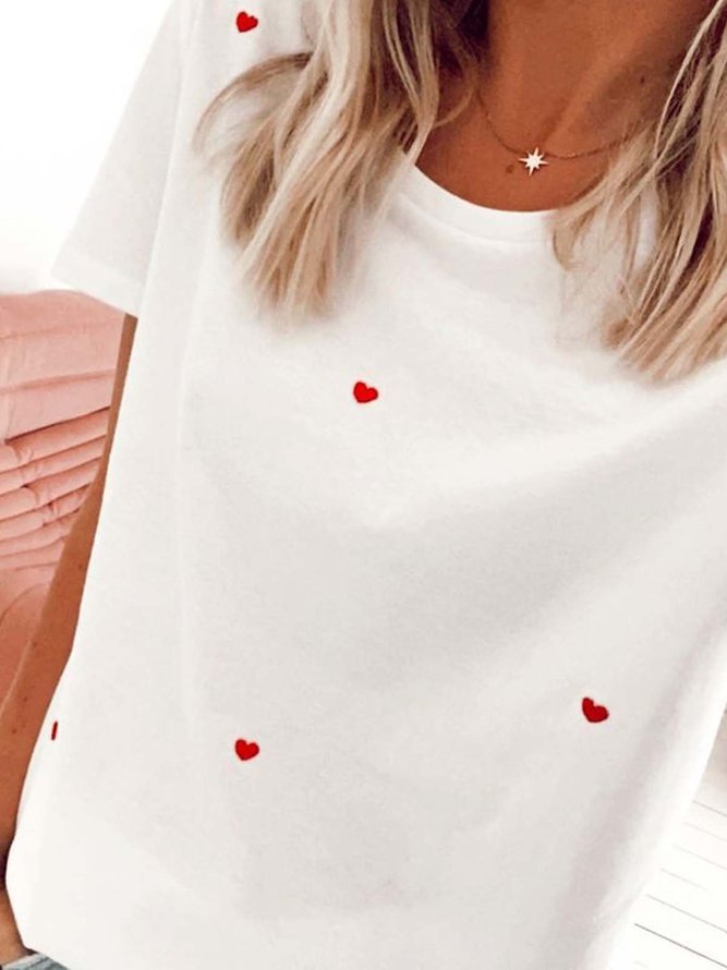 Geometric  Short Sleeve  Printed Cotton-blend Crew Neck  Casual  Summer White T-Shirt