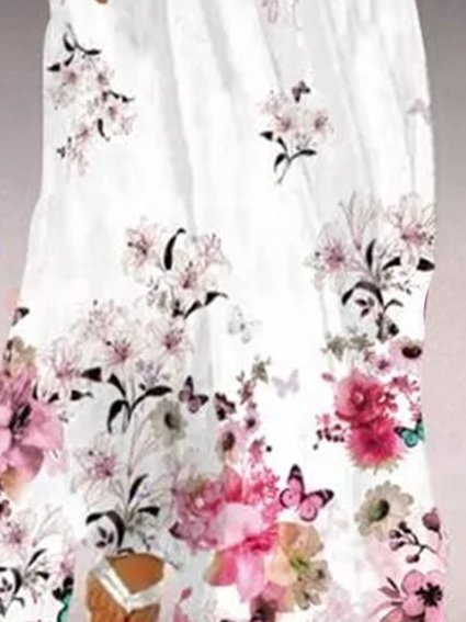 Basic Floral V Neck Floral-Print Weaving Dress