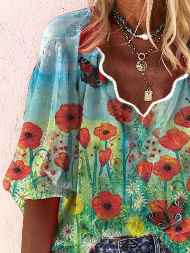Shift Casual Long Sleeve Floral Tops