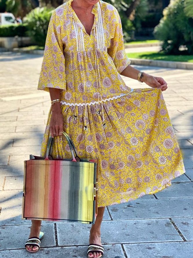 Holiday 3/4 Sleeve Weaving Dress