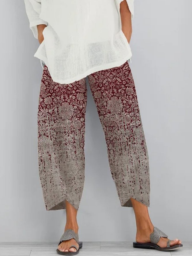 Paisley Shift Printed Polyester Vintage Summer Blue Pants | zolucky