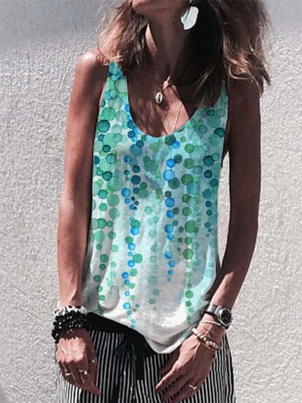 Printed Sleeveless Casual Cotton-Blend Top