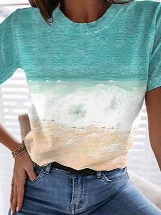 Ombre/tie-Dye Short Sleeve Casual T-shirt