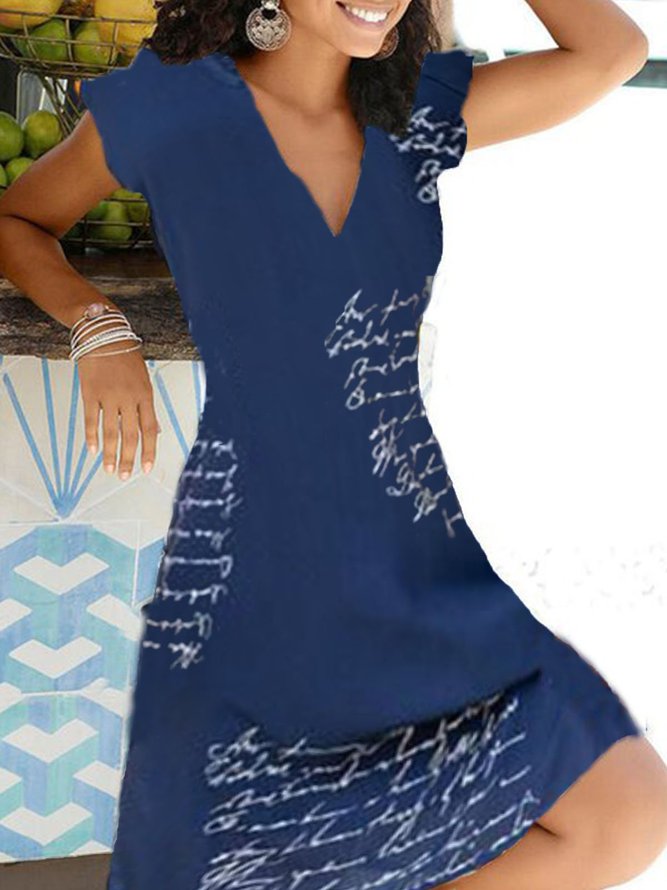 Printed V Neck Vintage Weaving Dress