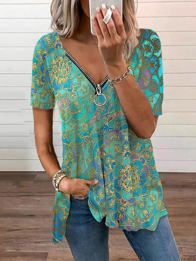 Women's Summer Pattern Style Polyester Cotton Casual Printed T-Shirts ...