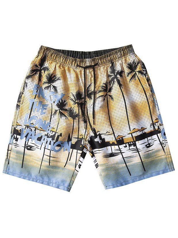 Men's coconut tree beach casual home pocket shorts