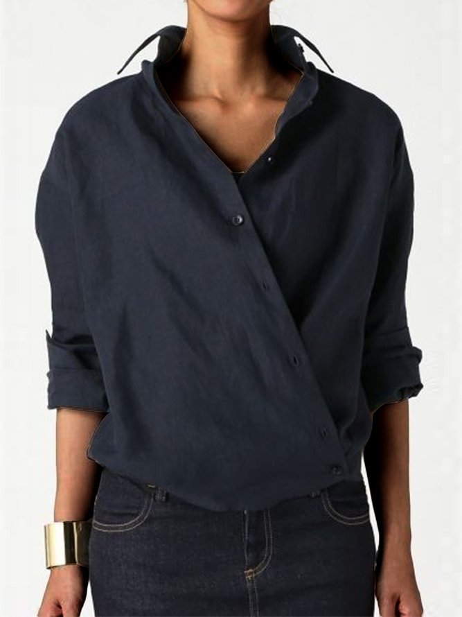 Shawl Collar Shift Buttoned Long Sleeve Tops | zolucky