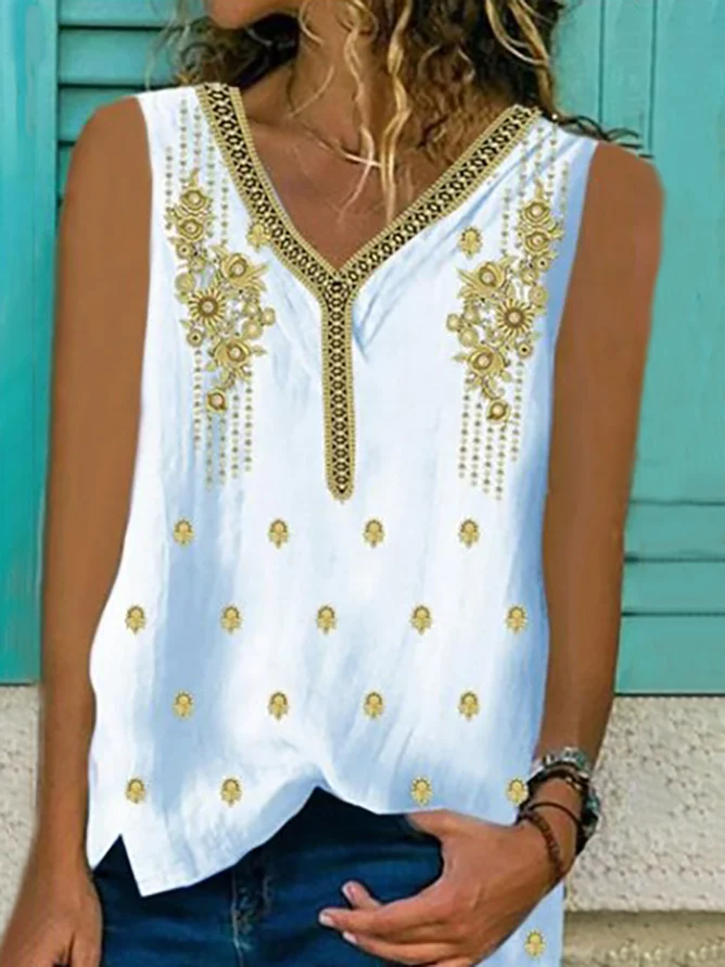 Plus size Boho Sleeveless Shirts & Tops Tops Zolucky 1 White Women