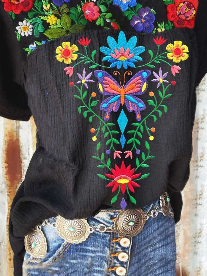 Short Sleeve Floral Shift Vintage Top
