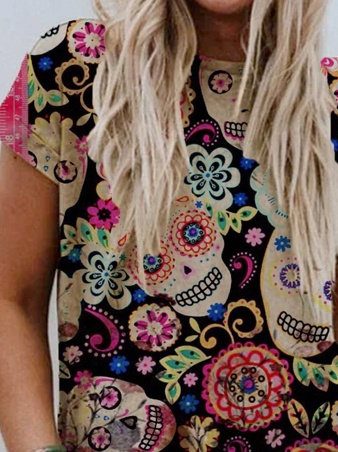Mexican skull Jersey Short Sleeve T-shirt