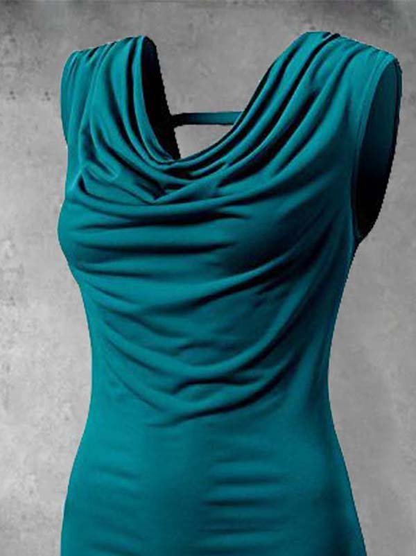 Casual Cotton-Blend Cowl Neck Solid Shirts & Tops