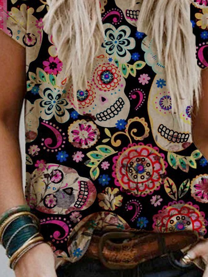 Mexican skull Jersey Short Sleeve T-shirt