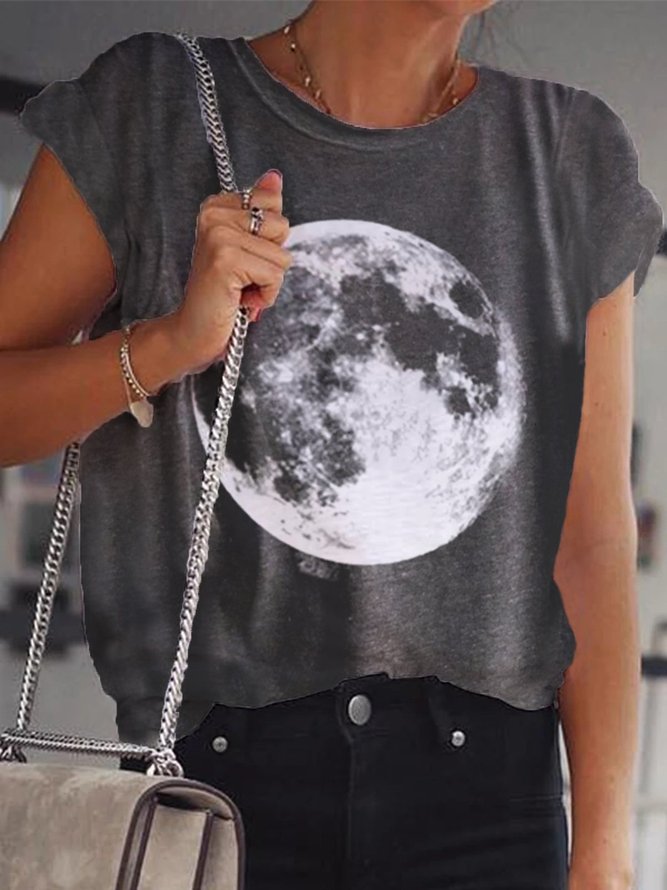 Crew Neck Cotton-Blend Shift Short Sleeve T-shirt