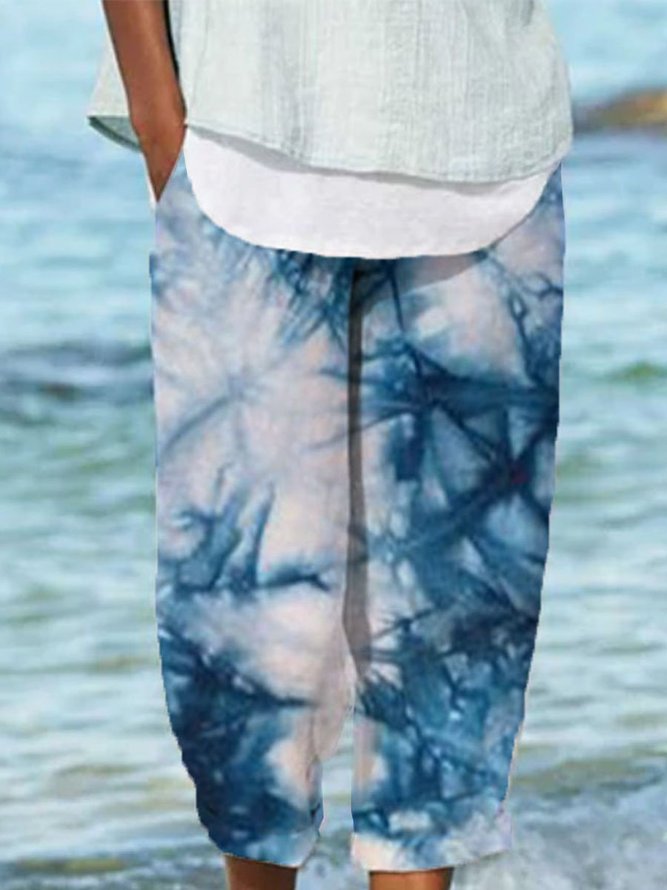 Ombre/Tie-Dye  Shift  Printed  Polyester  Casual  Summer  Blue Pants