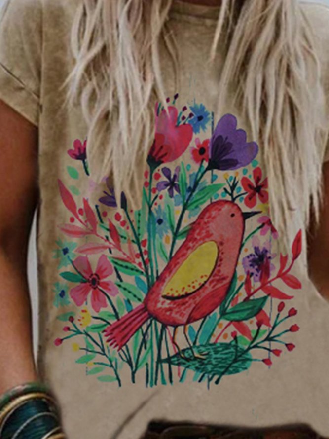 Short Sleeve Floral-Print Casual T-shirt