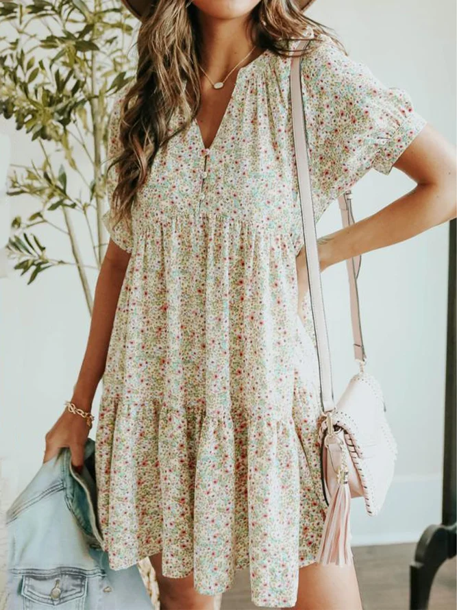 Holiday Floral Shift Weaving Dress