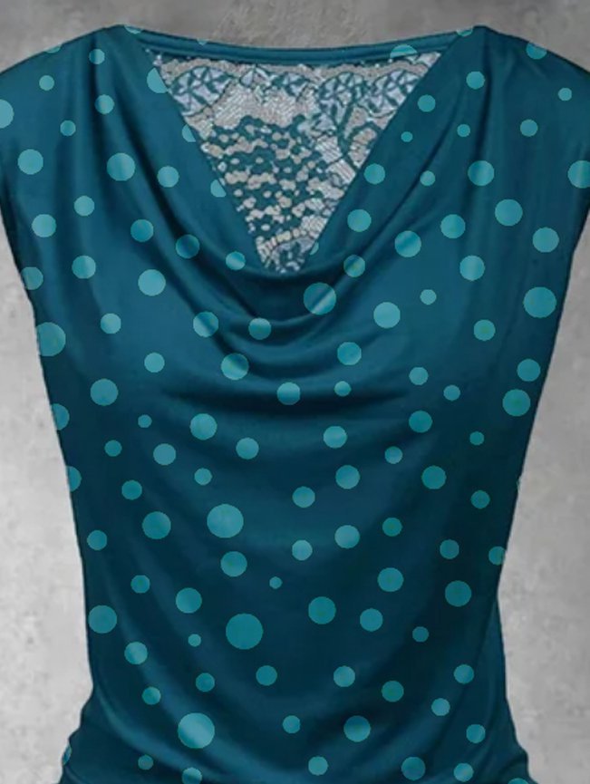 Polka Dots Sleeveless  Printed  Polyester  Cowl Neck  Casual  Summer  Green Top