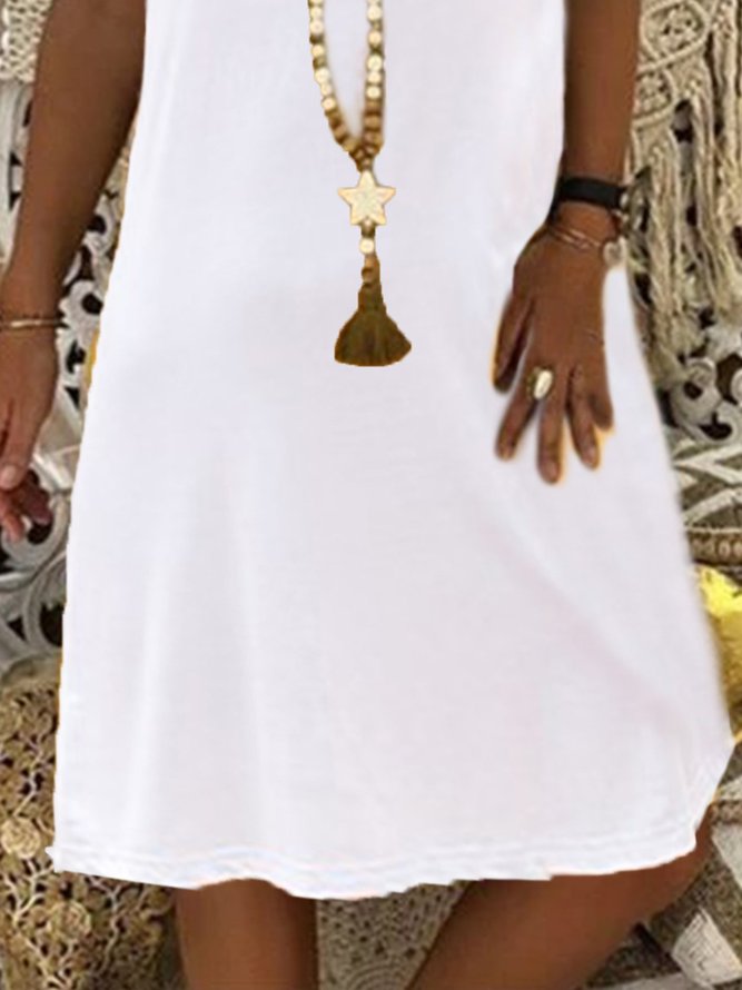 Plus Size Vintage Boho Simple Basic Plain Spaghetti-Strap A-Line Knitting Dress