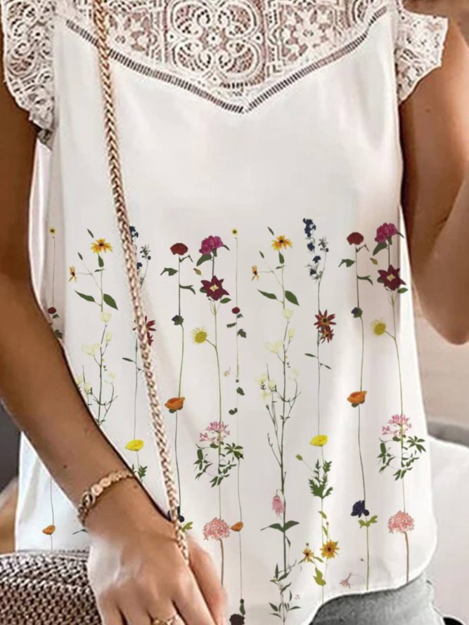 Casual Sleeveless Printed Cotton Top