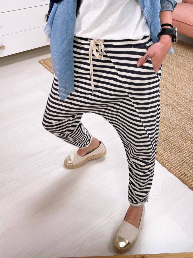 Cotton-Blend Stripes Paneled Pants
