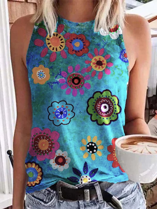 Floral Halter Sleeveless Casual Top