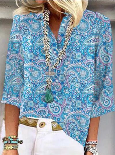 Shirt Collar Cotton-Blend Holiday Blouse