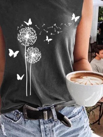 Sleeveless Floral Casual T-shirt